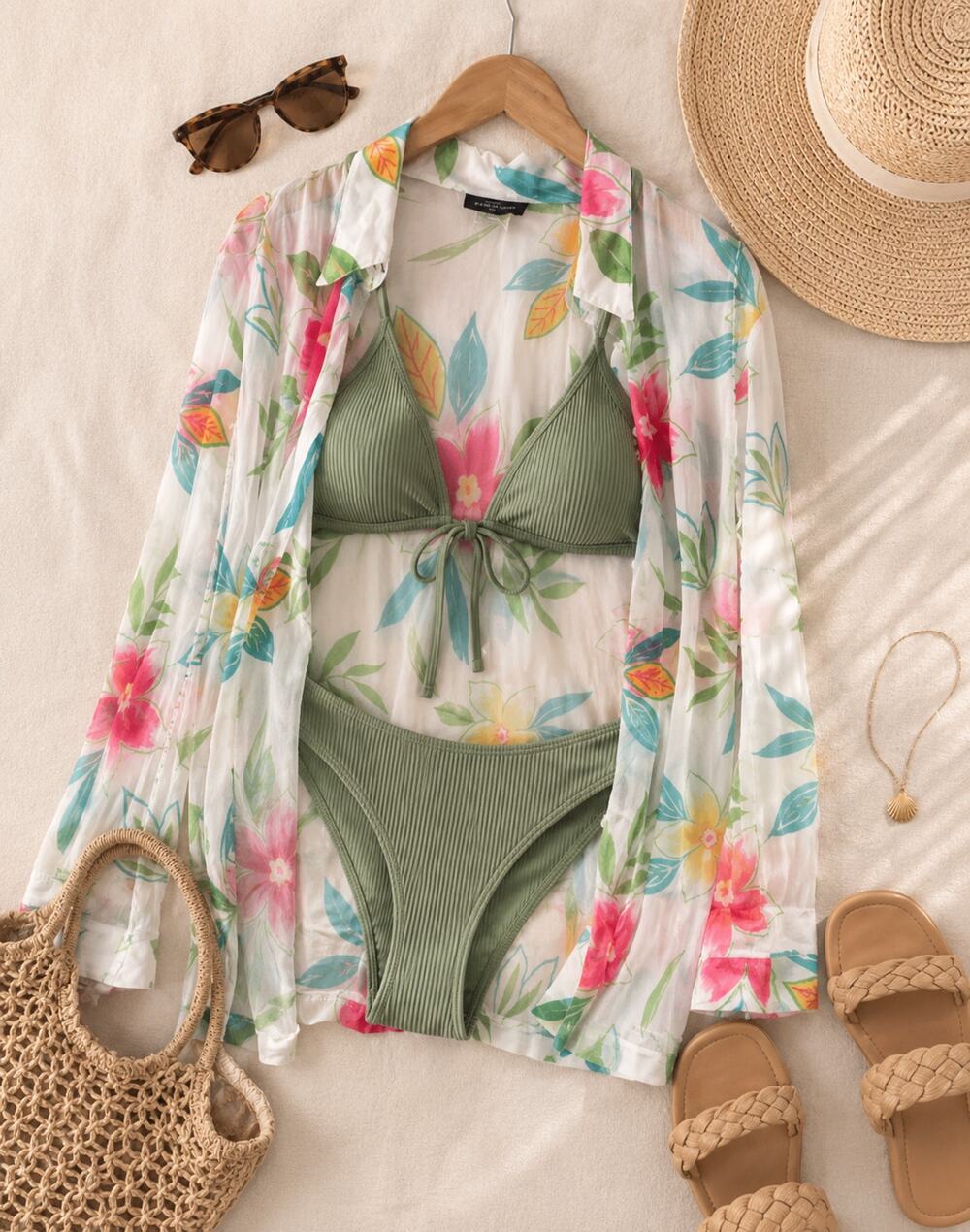 AMY JESS Y2K Sheer Floral Print Swim Cover Up Shirt X-Large Button Up Beach Top